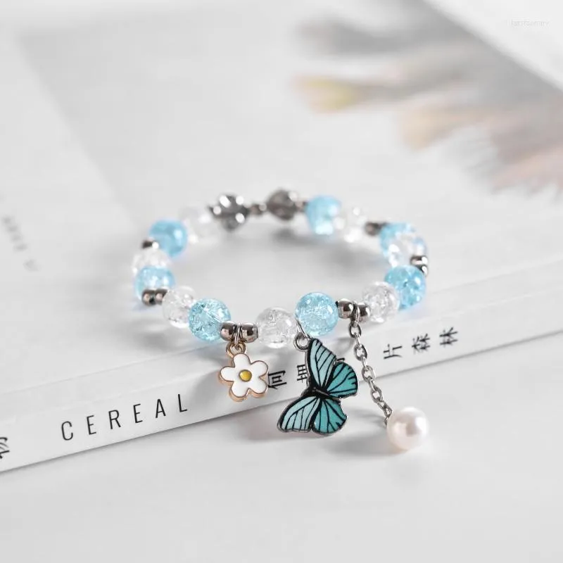 Fios de miçangas 2022 Butterfly Flower Crystal Bracelet Girls Study Friendsion Cartoon Childen Gift Glass Bead Acessórios Lars22