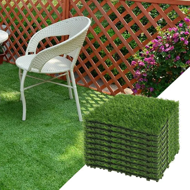 Decorative Flowers & Wreaths 6/12PCS Artificial Grass Turf Tiles12''x12''Pet Lawn Mat Garden Self Draining Synthetic Rug For