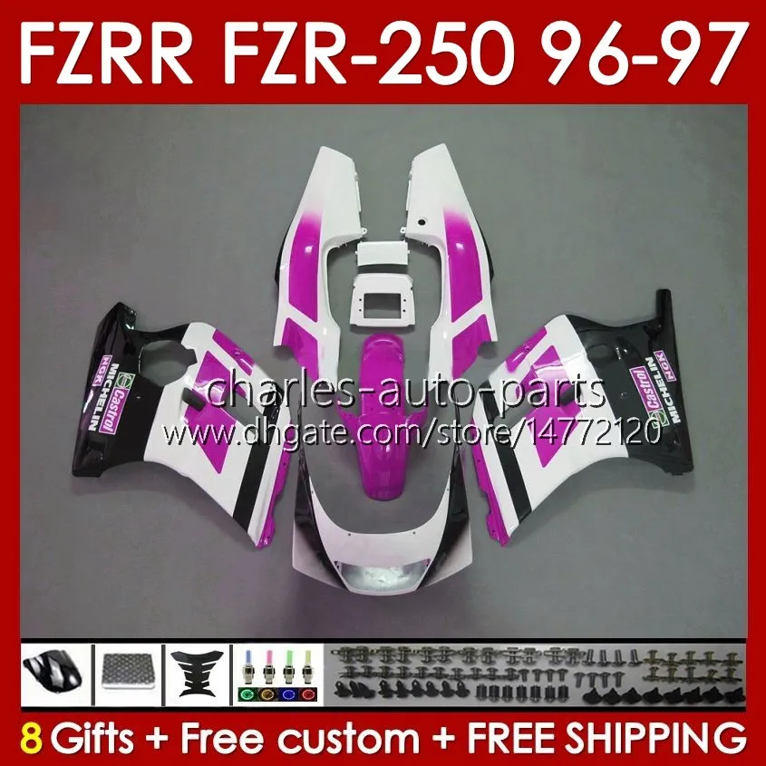 Corpo OEM para Yamaha FZR250RR FZR250-R FZR-250R FZR250R 96-97 Trabalho 144NO.101 FZR-250 FZR250 RR RR 1996 1997 FZRR FZR 250R 250rr FZR 250 Rr RR 96 97 Fanda rosa Glossy