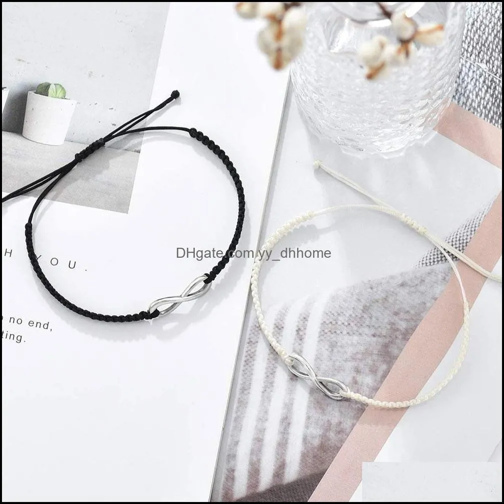 charm bracelets adjustable handmade braided eight-character lucky couple rope string infinity bracelet for women male lovers friendship