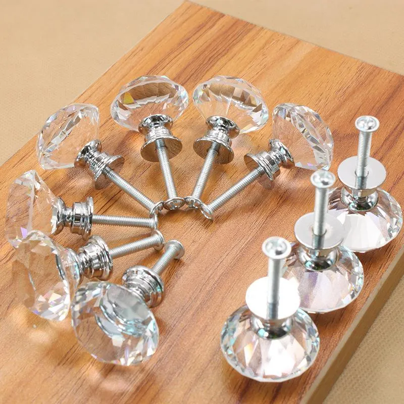 30mm Diamond Crystal Door Knobs Glass Drawer Knobs Kitchen Cabinet Furniture Handle Knob Screw Handles and Pulls