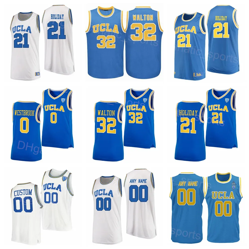 NCAA UCLAブリュンバスケットボールカレッジJRUE Holiday Jersey 21 Reggie Miller 31 Bill Walton 32 Russell Westbrook 0スポーツブルーホワイトチームレトロな男