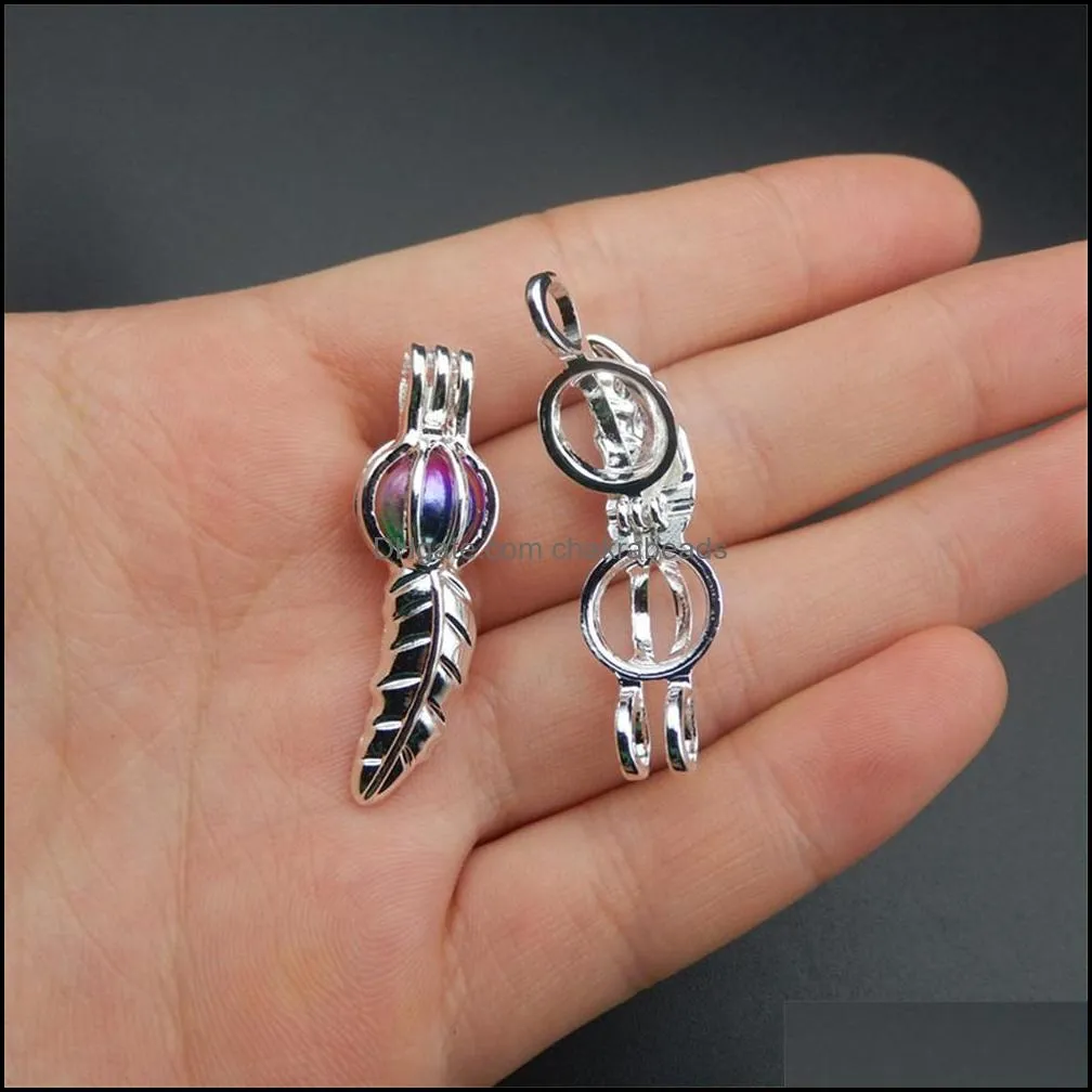 10pcs Bright Silver Cute Leaf Pearl Cage Jewelry Making Bead Cage Pendant Aroma  Oil Diffuser Locket for Oyster Pearl