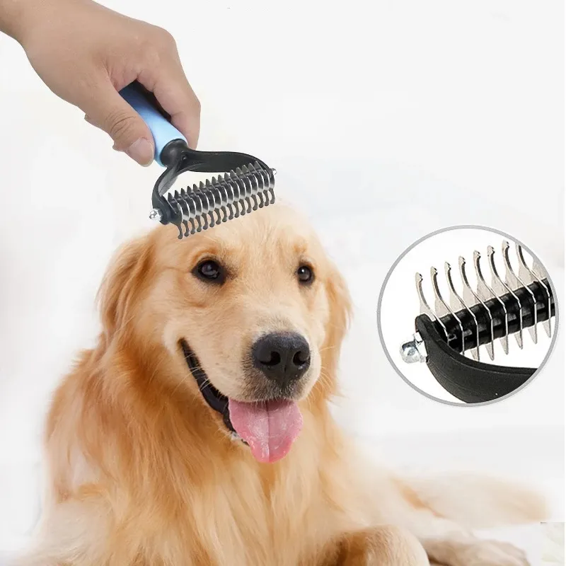 Double Sided dog comb for Hair Removal Fur Trimming and Dog Grooming Universal Knot Comb with Deshedding Tool Pet Supplies