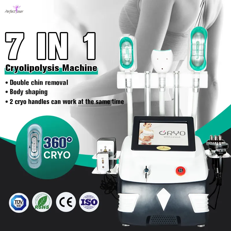 Professionell 7 i 1 Cryolipolysis Fat Freezing Vacuum Body Slimming Machine Cavitation Sisterm Viktförlustutrustning CE godkänd