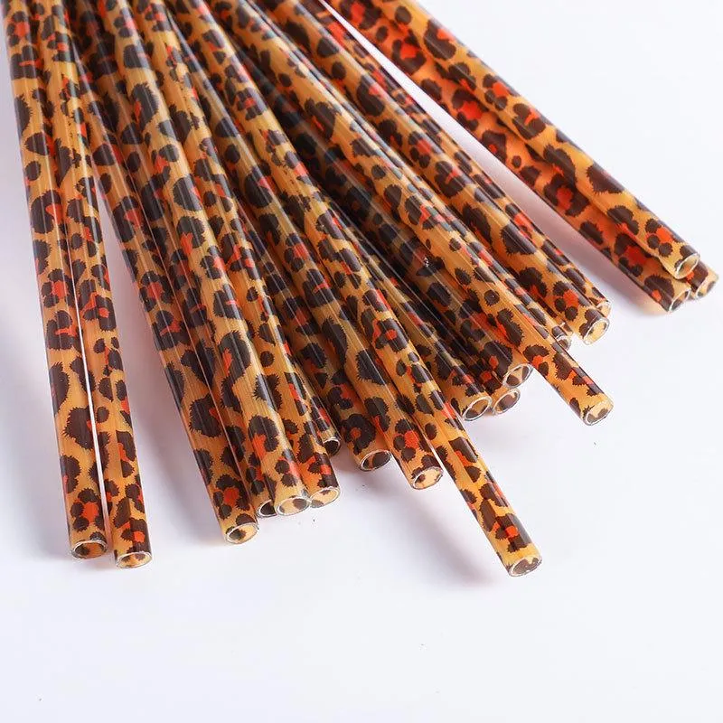 9*2.75inch Plastic Brown Leopard Drinking Straws Fashion Printing Straight Straw Reusable Restaurant And Bar Supplies