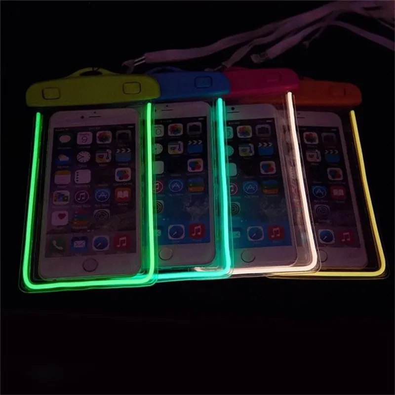 Waterproof Swimming Bag Cell Phone Cases Luminous Cover Universal For 3.5-6.8 Inch iPhone 14 13 12 Mini Pro Smartphone Gadget Beach Swim Diving Clear Protective Pouch