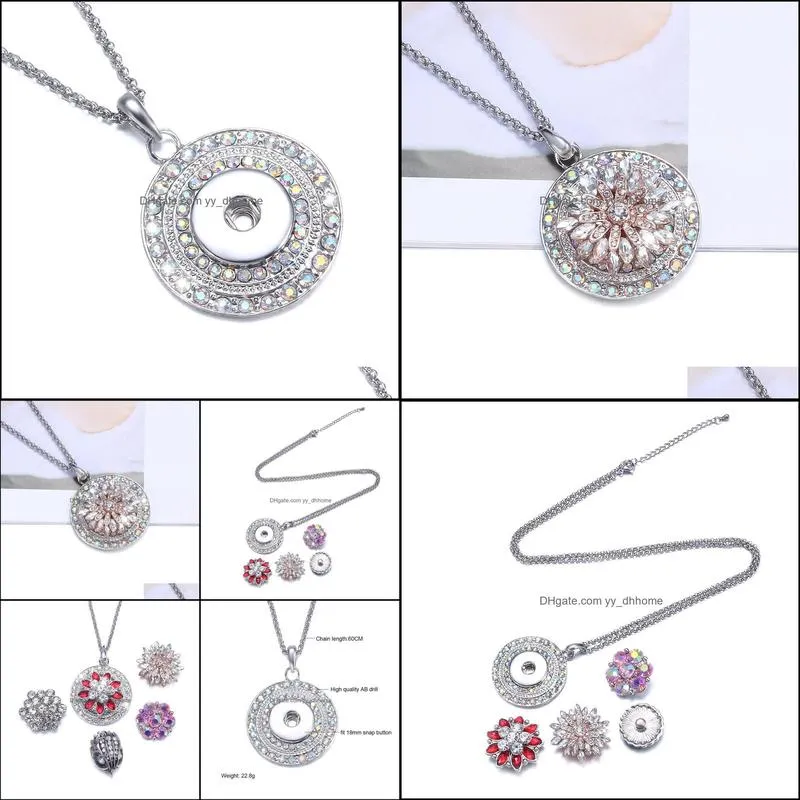 noosa snap button jewelry crytal filled pendant snap necklace with link chain fit 18mm snap necklace jewelry women