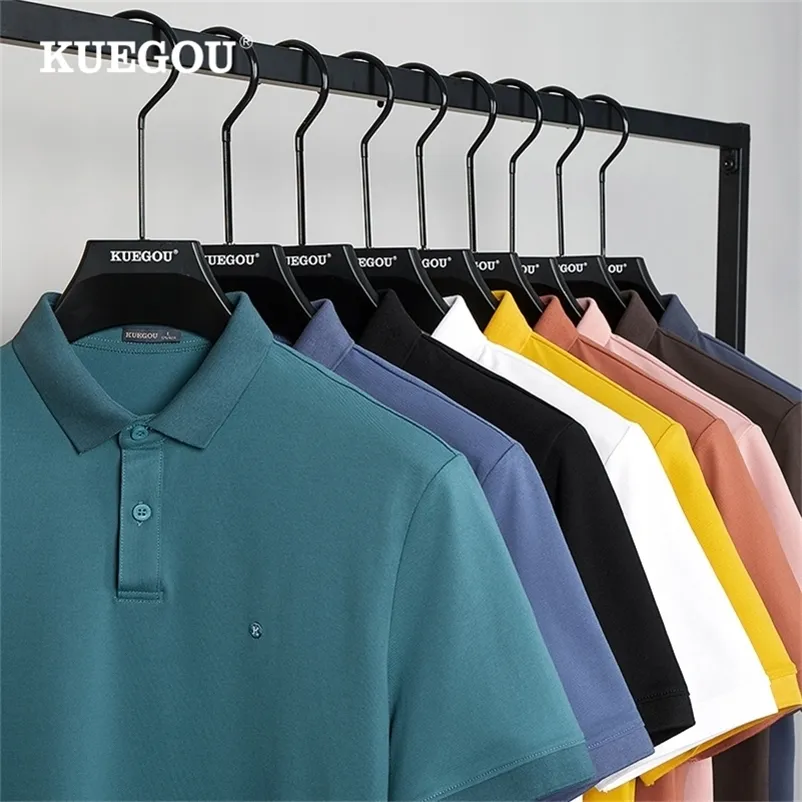 Kuegou Moda Giyim Erkekler Polo Gömlek Kısa Kollu Yoklar Yüksek Kaliteli Nefes Alabilir İnce Nakış Yaz Top Artı Boyut 6499 220524