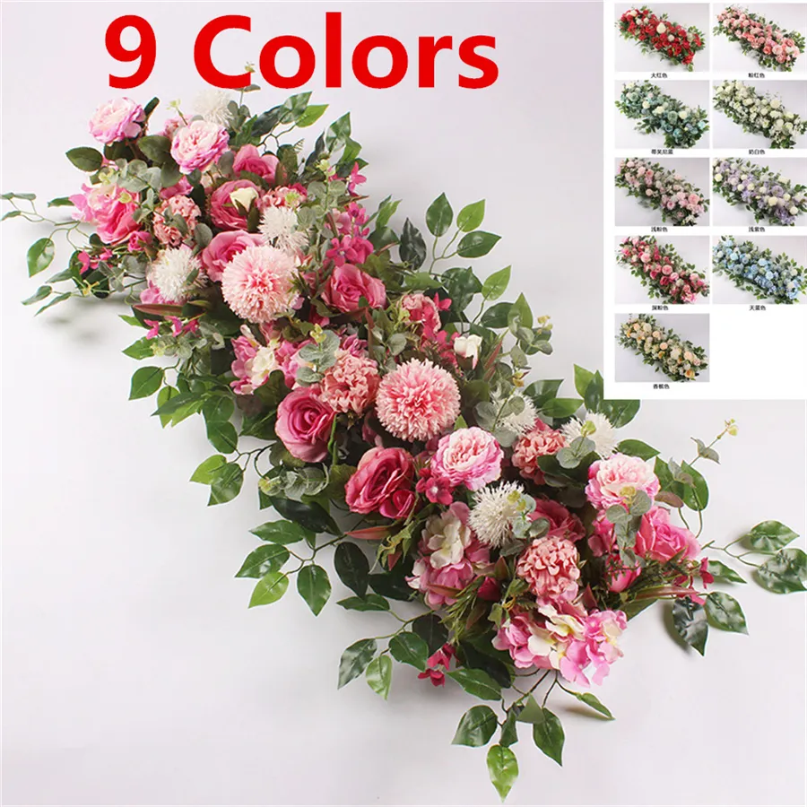 Fast 9 Farben Hochzeitsdekorationen 100 cm dekorative Blumen DIY Hochzeit Blumenwandarrangement Zubehör Seide Pfingstrosen Rose künstliche Reihe Dekor Eisenbogen Hintergrund