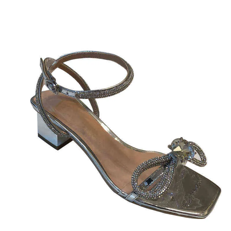 New Dress Women Peep Toe Shoes Summer Sandals Silver Rhinestone High Heeled Heels 220709