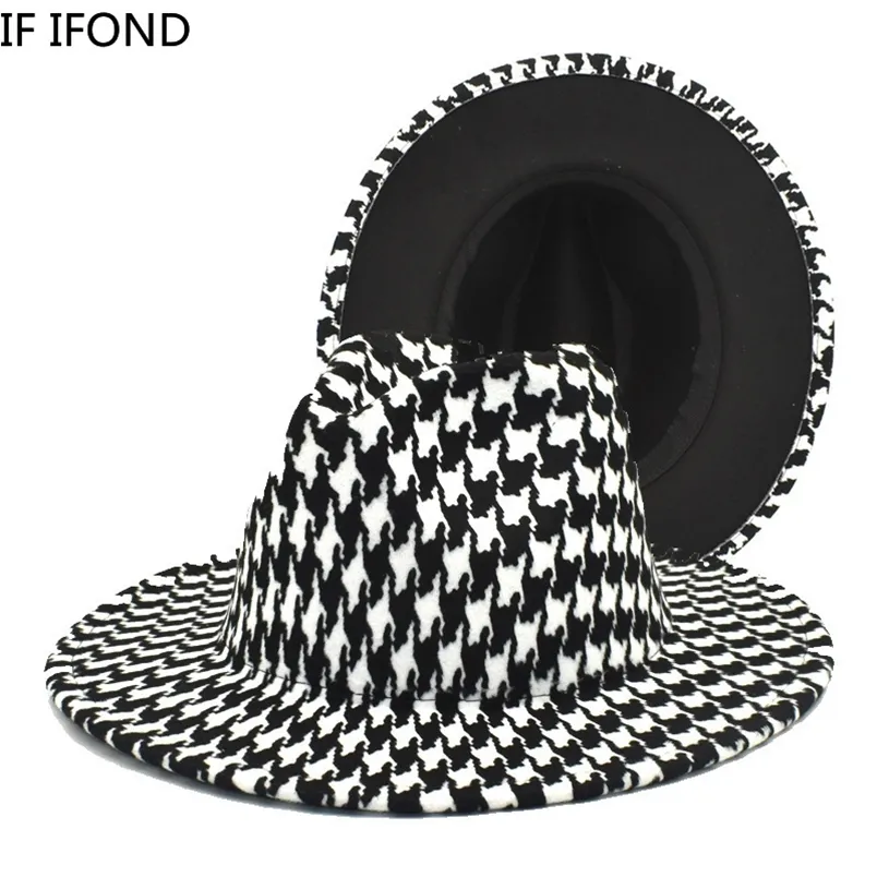 الموضة المرقعة للنساء Fe Hat Printing Design Wide Brim Trilby Jazz Hats الرسمية الشارع Cap Sombreros de Mujer 220629