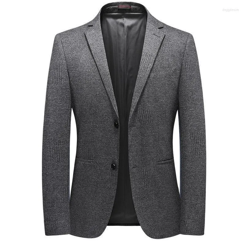 Herenpakken blazers lente en herfst mannelijke blazer hoogwaardige vaste borsten vaste kleur grijze heren fashon slank fit man 4xl