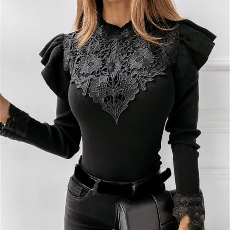 여자 블라우스 셔츠 스프링 탑 레이스 장식 위대한 스티칭베이스 셔츠