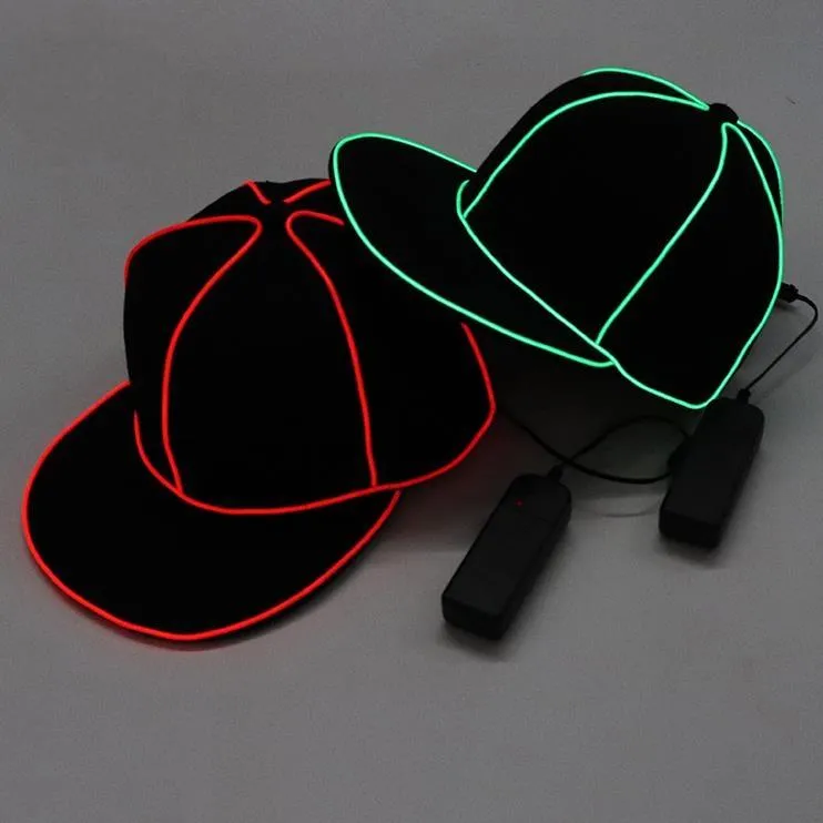 Portable EL Wire Baseball Cap Plain LED Light Hip Hop Hat Glowing In The Dark Snapback For Party Decoration SN4958