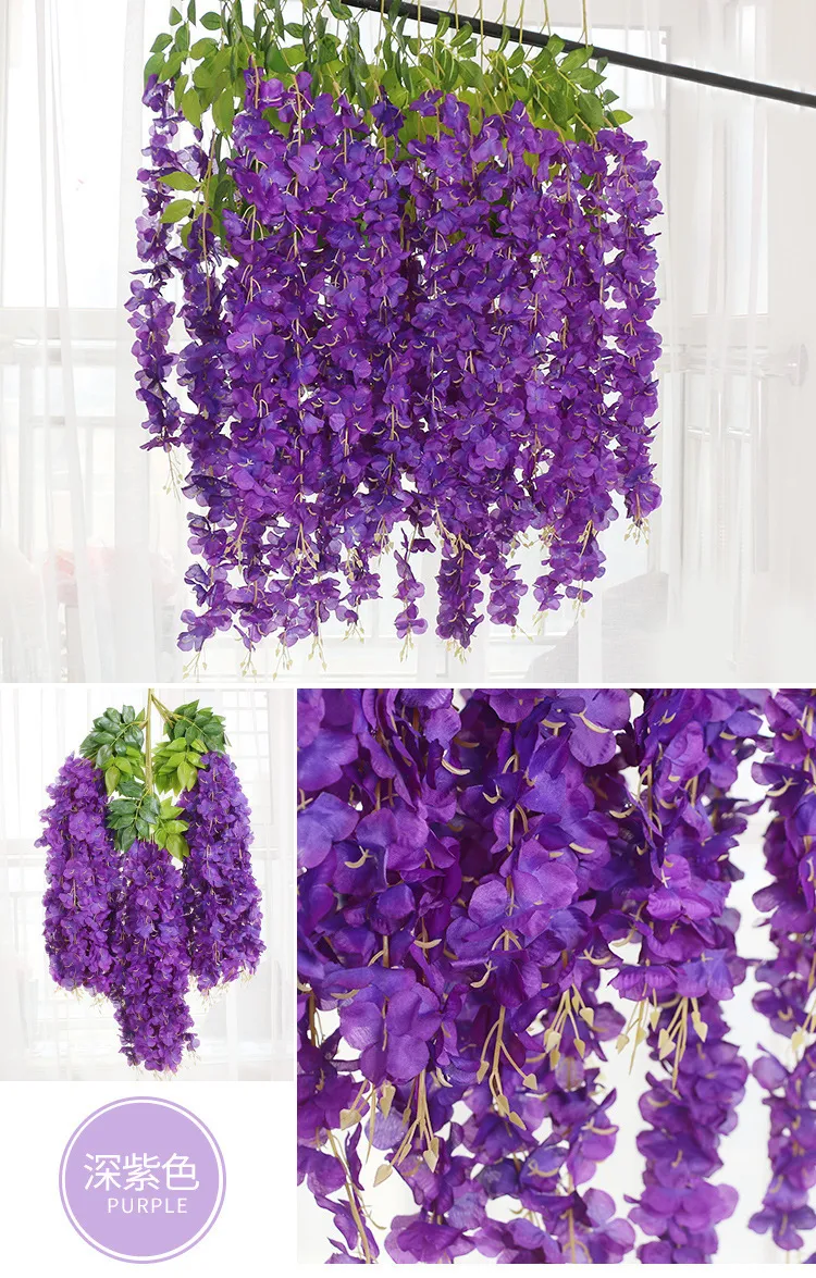 Wholesale Artificial Wisteria Flowers Fake Wisteria Vine Ratta Hanging