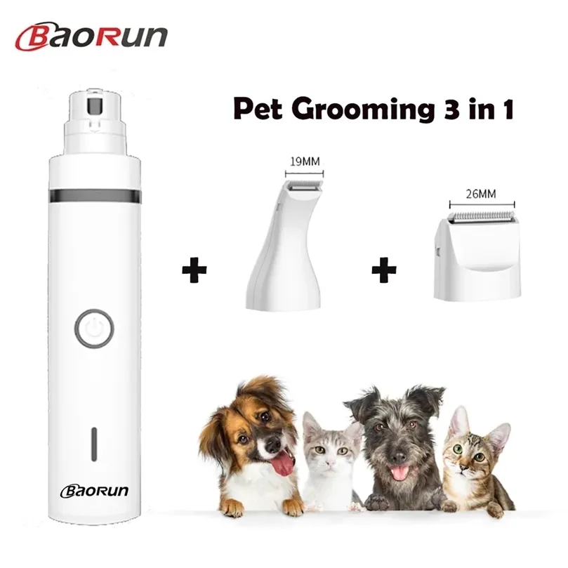 Baorun 3 1 Pet Bakım Makinesi Köpek Kedi Saç Düzeltici USB Şarj Edilebilir Evcil Takımlar Tırnak Taşlama Saç Düzeltici Ayak Saç 220423