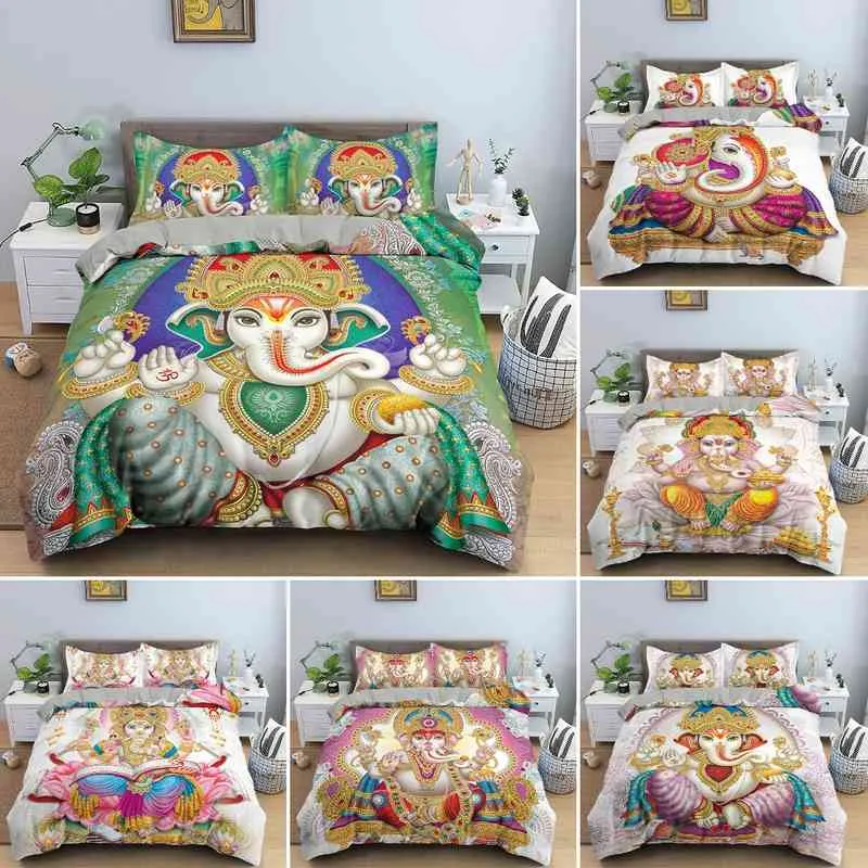 Set di biancheria da letto con elefante Ganesha, copripiumino con mandala indiana Boho, Buddha misterioso, morbido piumino Queen King Size per adolescenti adulti