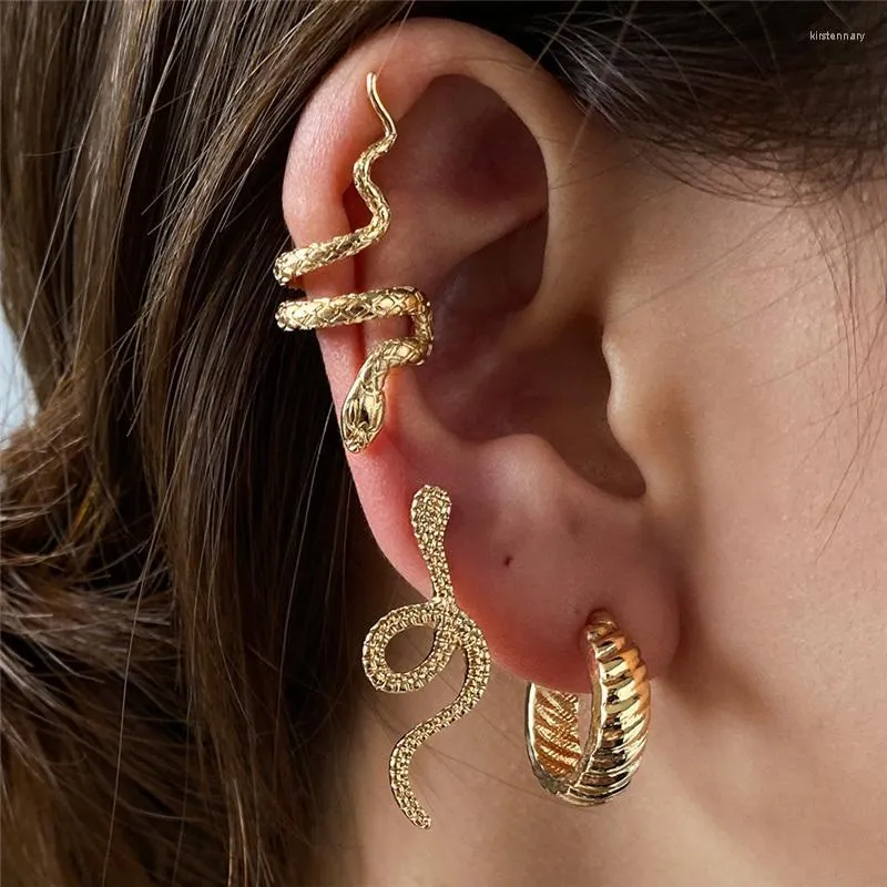 Clip-on & Screw Back 3pcs/set Vintage Gold Silver Color Snake Clip Earrings Ear Cuffs For Women Men Piercing Jewelry Fashion 2022Clip-on Kir
