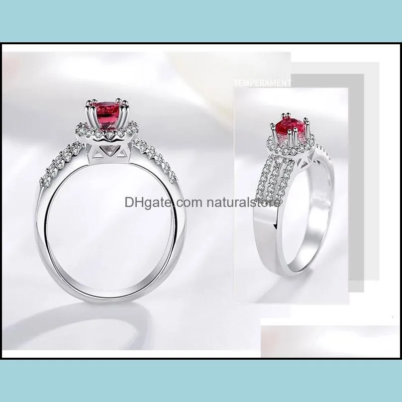 wholesale- red cz diamond silver plated ladies ring luxury designer jewelry vintage ladies ring with box birthday gift