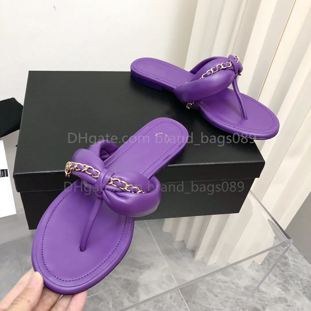 Grossist 2022 kanal dam Lyxmärke Sandaler Designer Tofflor Slides Ringade fårskinnssandaler Flip Flops i äkta läder Dam Sandal Skor