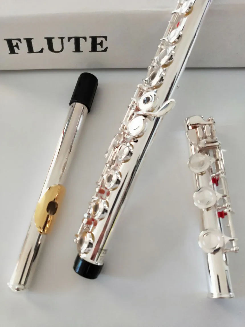 Kwaliteit Nieuw fluit muziekinstrument 17over open e-key zilver c Tune fluit gold mondstuk geschenk