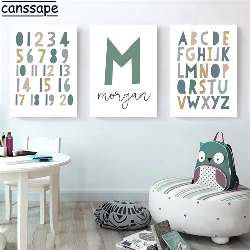 Anpassat namn Wall Eon Canvas Målning Rainbow S Nursery ABC Art Prints Letter Poster Mural Baby Room Decor 220614