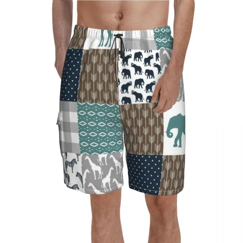 Pantaloncini da uomo Cute Nordic Animal Board Pantaloni corti a quadri blu scuro da uomo Costume da bagno divertente personalizzato da uomo Taglia grande 2XLUomo