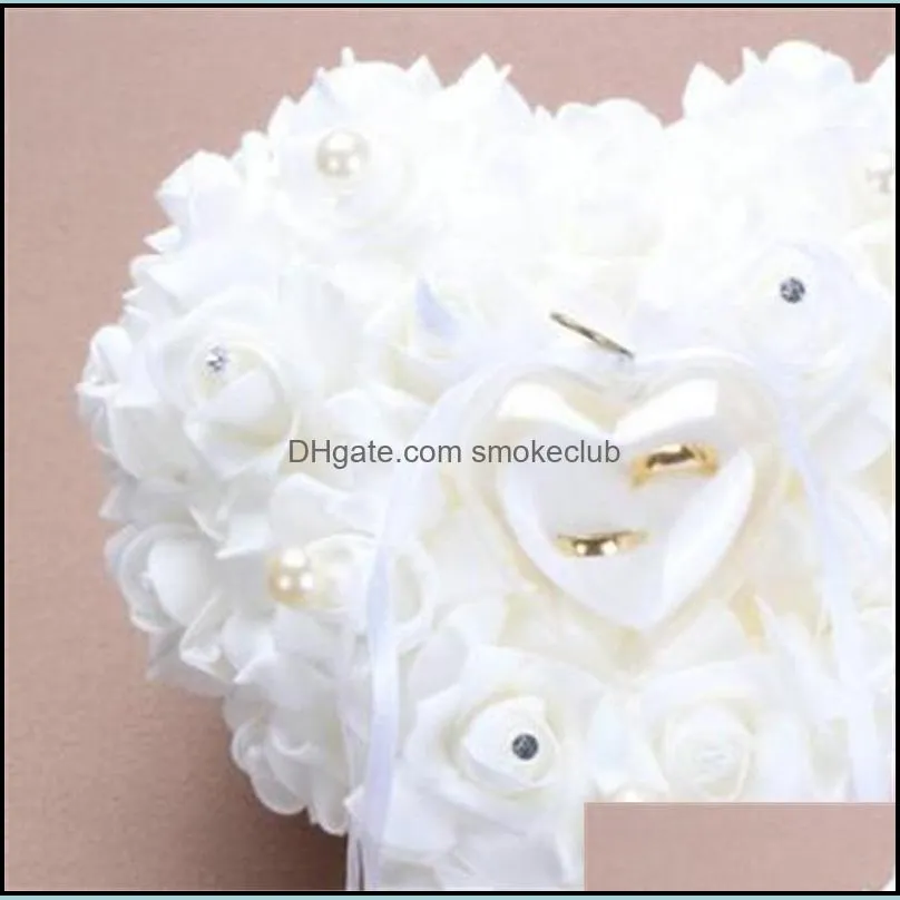 Wedding Ring Gift Wrap Pillow Ceremony Ivory Satin Crystal Flower Bearer Pillows Cushion Heart-shape Flowers 451 V2
