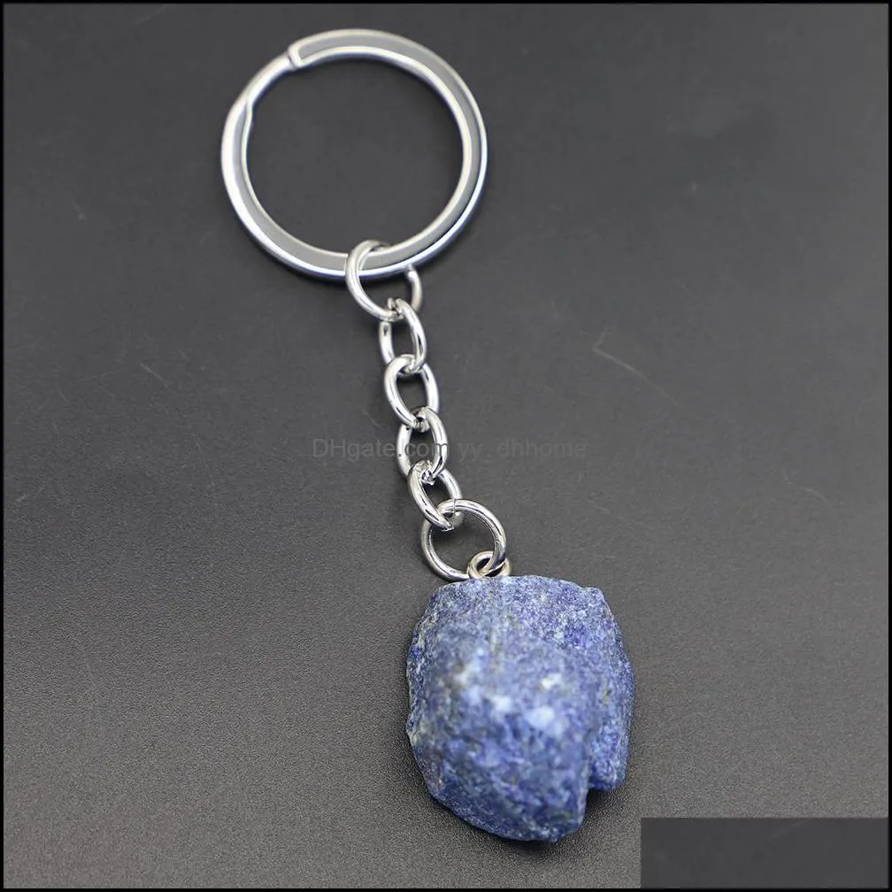natural raw ore key chain ring gem quartz fluorite citrine amethyst irregular stone pendants keychian keyring diy jewelry making