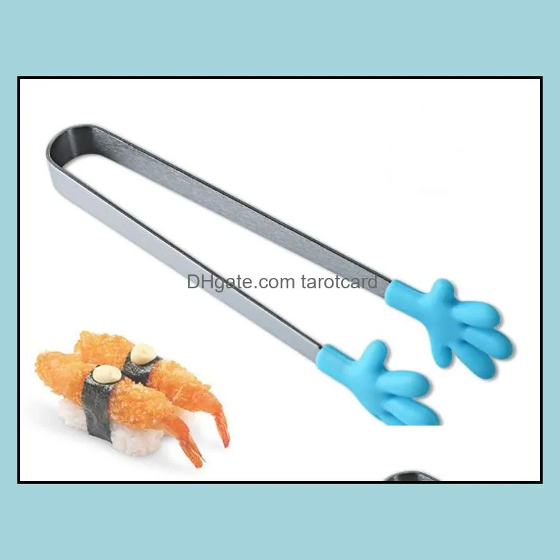 Small Palm Stainless Steel Tongs Creative Silicone Clip Ice Non-Slip Clip Mini Food Clip Silicone Square Cake Barbecue Tool