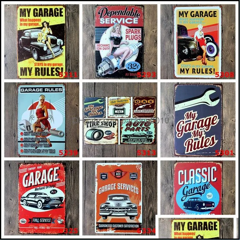 Métal Tin Sign Rétro Garage Service Peinture Res Fer Peintures Vintage Artisanat Maison Restaurant Décoration Pub Signes Mur Art Autocollant Drop Del