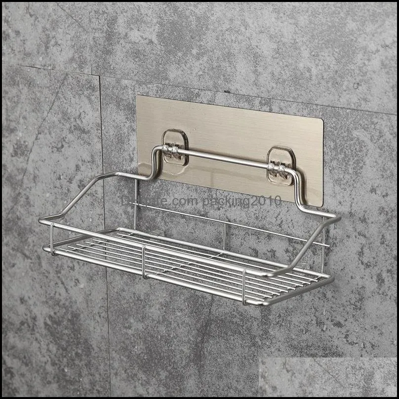 Stainless Steel Bathroom Shelf Holder Kitchen Storage Rack EDC Wall Hanging Wire Shelving Water Proof Silvery No Punching 18ll C1