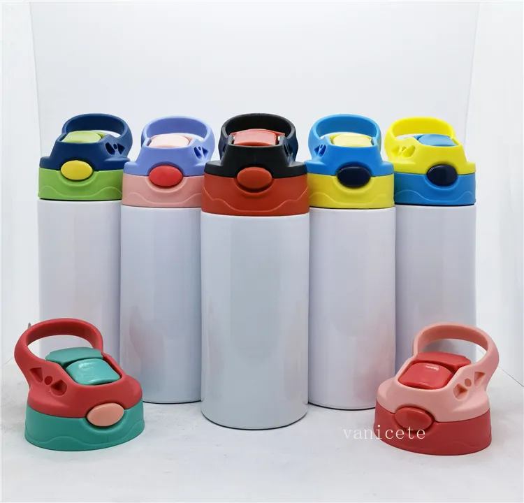 DIY Sublimation Straight Sippy Cup 12oz Kinder Watter Flip Tops Deckel Tumbler Edelstahl Stahlstangen Tasse gute Qualität für Kid ZC1176