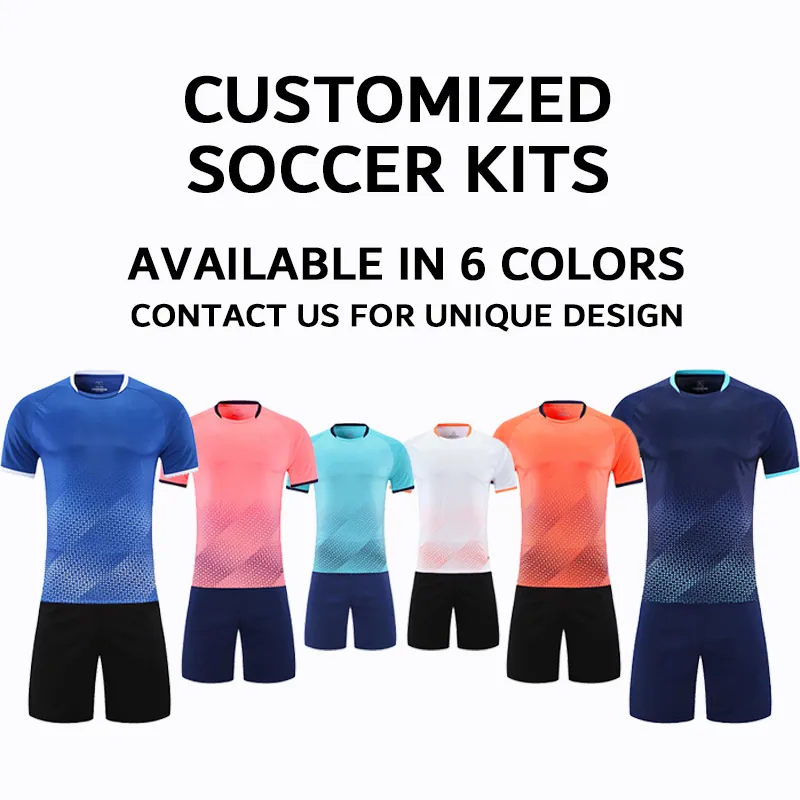 Nouveaux kits de maillots de football pour enfants et adultes avec haut et short au design personnalisé, veuillez nous contacter pour vos solutions personnalisées avant de commander