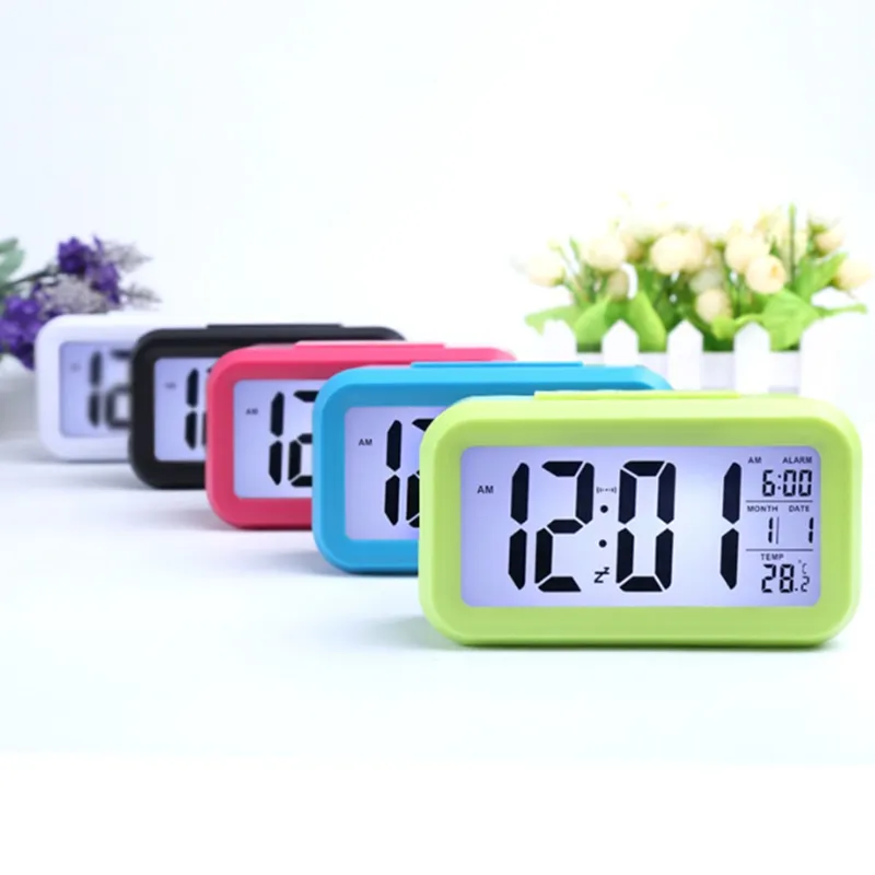 Square electronic floor alarm clock of multi-function luminous smart clock with large screen display, photosensitive temperature version LK0019