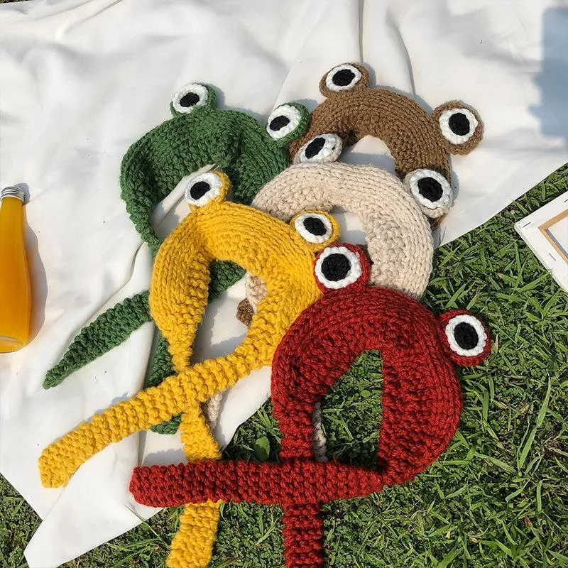 Bérets automne hiver bonnet tricoté bandeau de cheveux fait à la main mignon grenouille cache-oreilles étudiants laine enfants tricot CapBérets