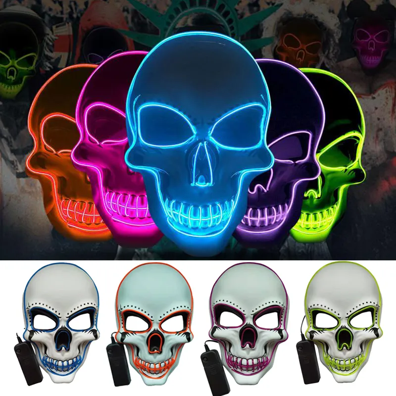 Neon LED Skeleton Mask Light Up Glowing Mask For Halloween, Cosplay ...