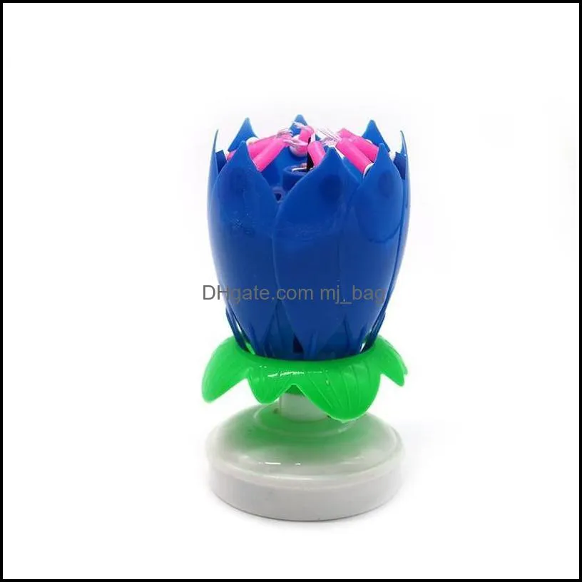 Musical Birthday Candle Birthday Cake Topper Decoration Magic Lotus Flower Candles Blossom Rotating S jllSdj mx_home