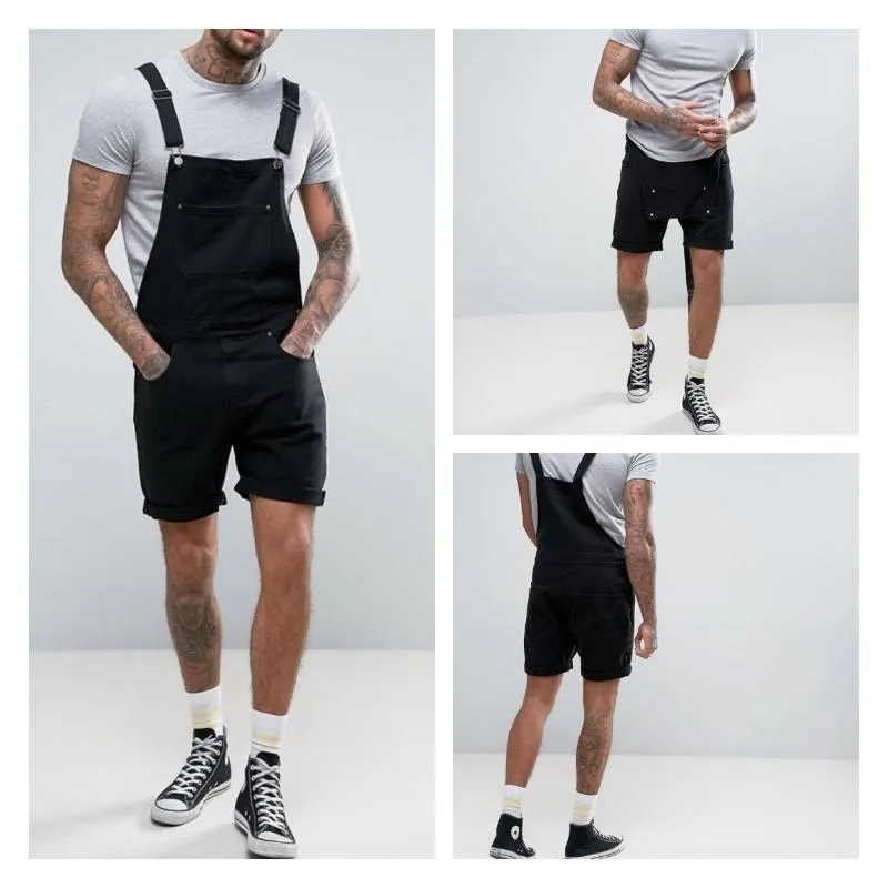 Retro Men Cowboy Black Jeans S-XXXL Tamaños Shorts Shorts de una sola pieza Trabajo Bib Top Pantalones angustiados para 2022 Hombres