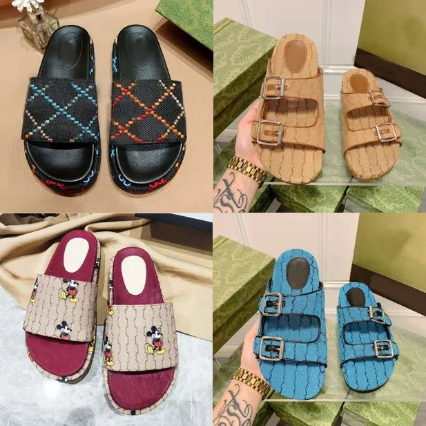 Plattformar mode sandaler g designers platt tofflor glider flip flops gummi plattform broderi sandal duk äkta läder toffel storlek 35-44