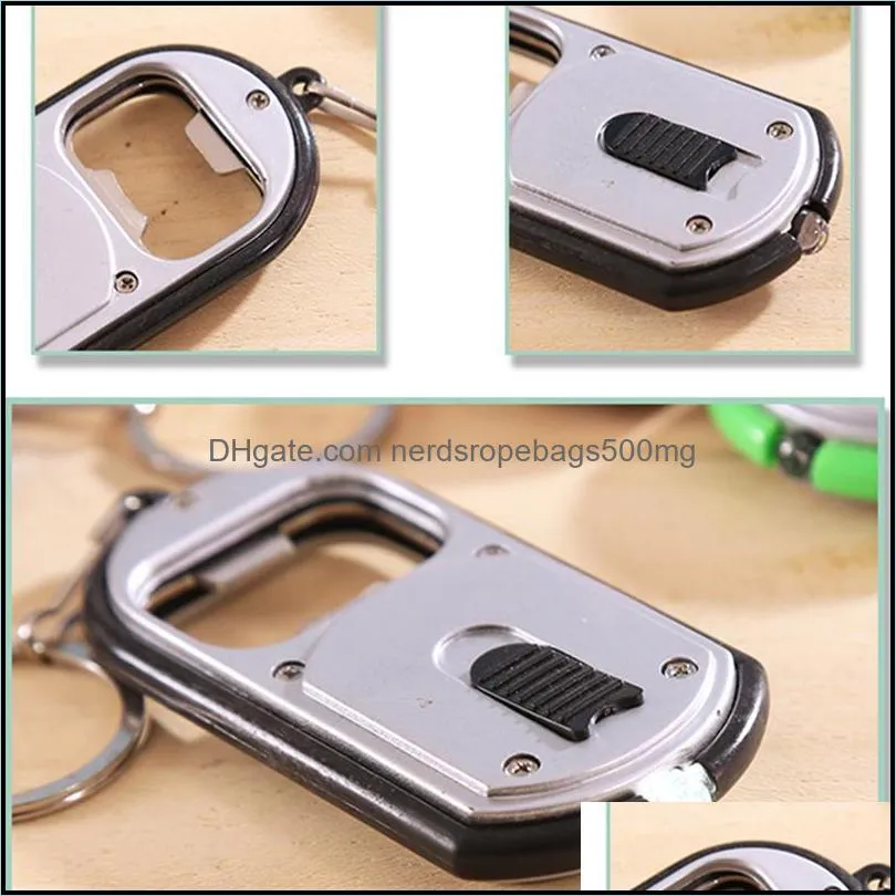 Beer Bottle Opener Portable Mini Outdoor Camping Keychain Key Ring LED Light Flashlight Torch Wine Bottles Openers Multifunctional