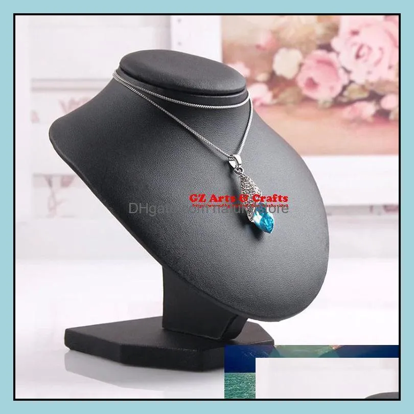 Black PU Leather Neck Shelf Models Necklace Pendant Holder Mannequin Bust Jewelry Display Stand Show Storage