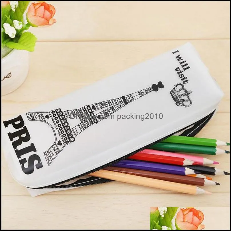 Black White Silica gel Eiffel Tower Pencil bag fountain pen case school supplies pencil case plumier scolaire pencil pouch 04946