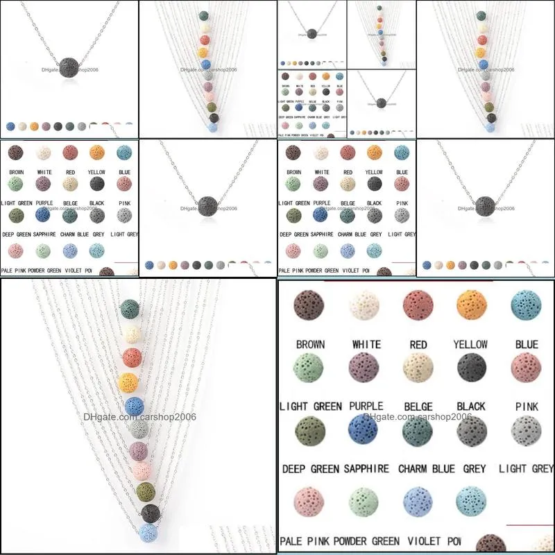 8MM 10MM Colorful Ball Bead Lava Stone Necklace diy Aromatherapy Essential Oil Diffuser Necklaces For Women Jewelry