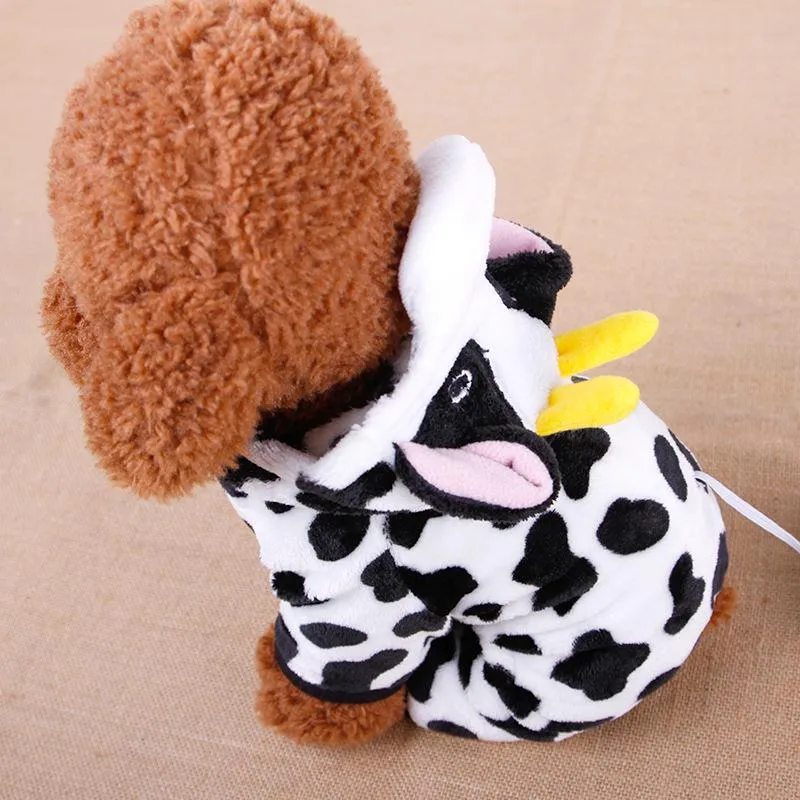 Dog Apparel Funny Halloween Costume Cute Cow Pet Clothes For Small Dogs Cats Chihuahua Clothing Warm Fleece Puppy Coats JumpsuitDog