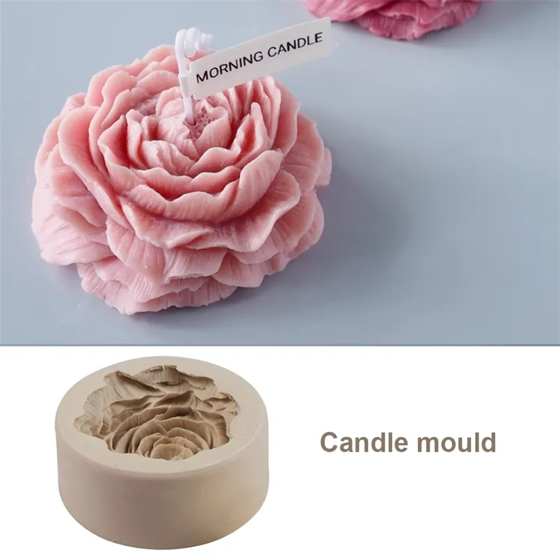 Moule de bougie d'aromathérapie fleur de pivoine moule en Silicone 3D pour savon parfumé plâtre bricolage artisanat décoration de cuisson 220721