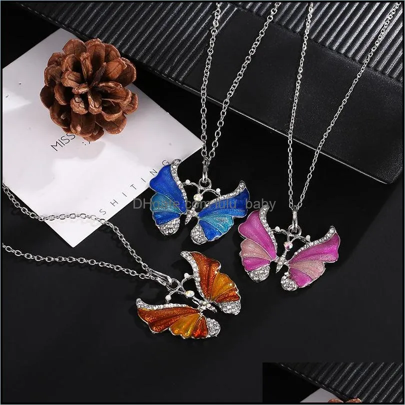 beautiful rhinestone long necklaces butterfly necklaces