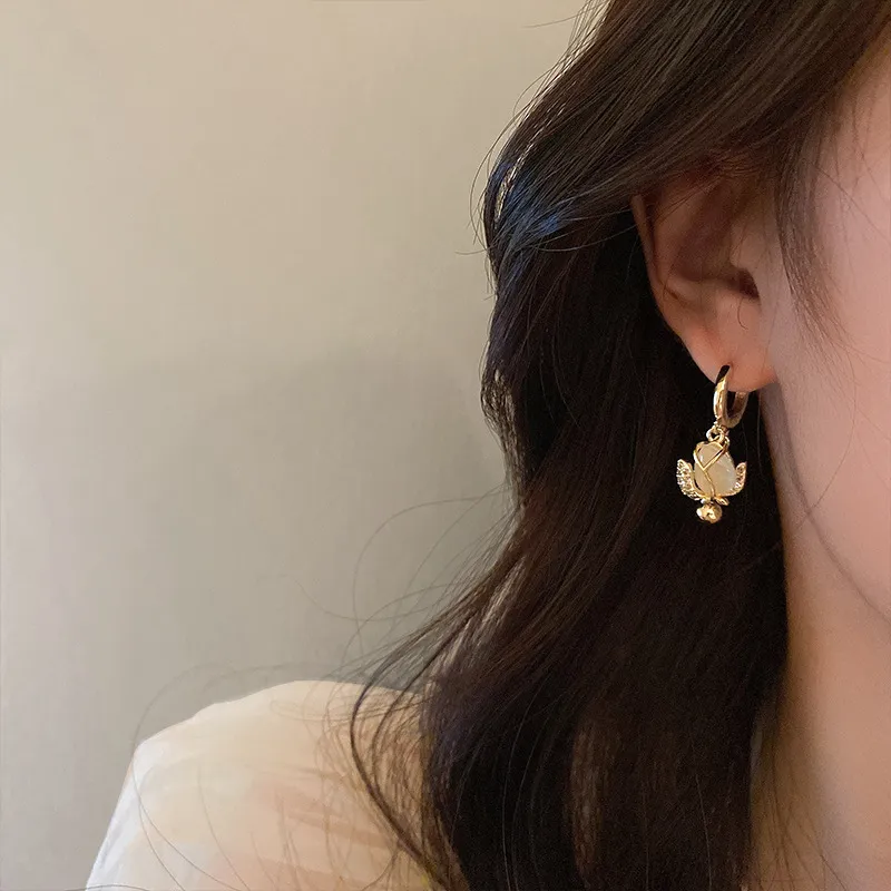 Dangle Chandelier Micro Pave Moda Tulipa Brincos Opal para Mulheres Personalidade de Estilo Coreana Novos Pendientes