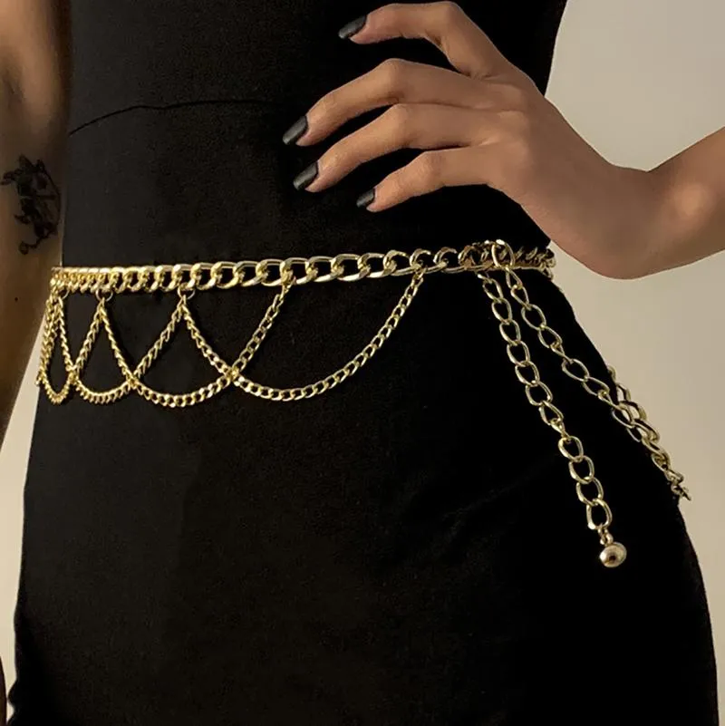 سلسلة أحزمة متعددة الطبقات للنساء المعادن جسم الجسم المجوهرات الشاطئية والفتيات شرابة الحزام بيني